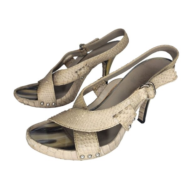 Christian Dior Beige Snake skin Strappy Slingback Heels Size 38 Women's Designer - Picture 3 of 11
